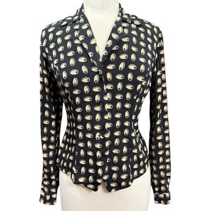 Vintage Americano Silk Blouse Size XS Black Beige Patterned